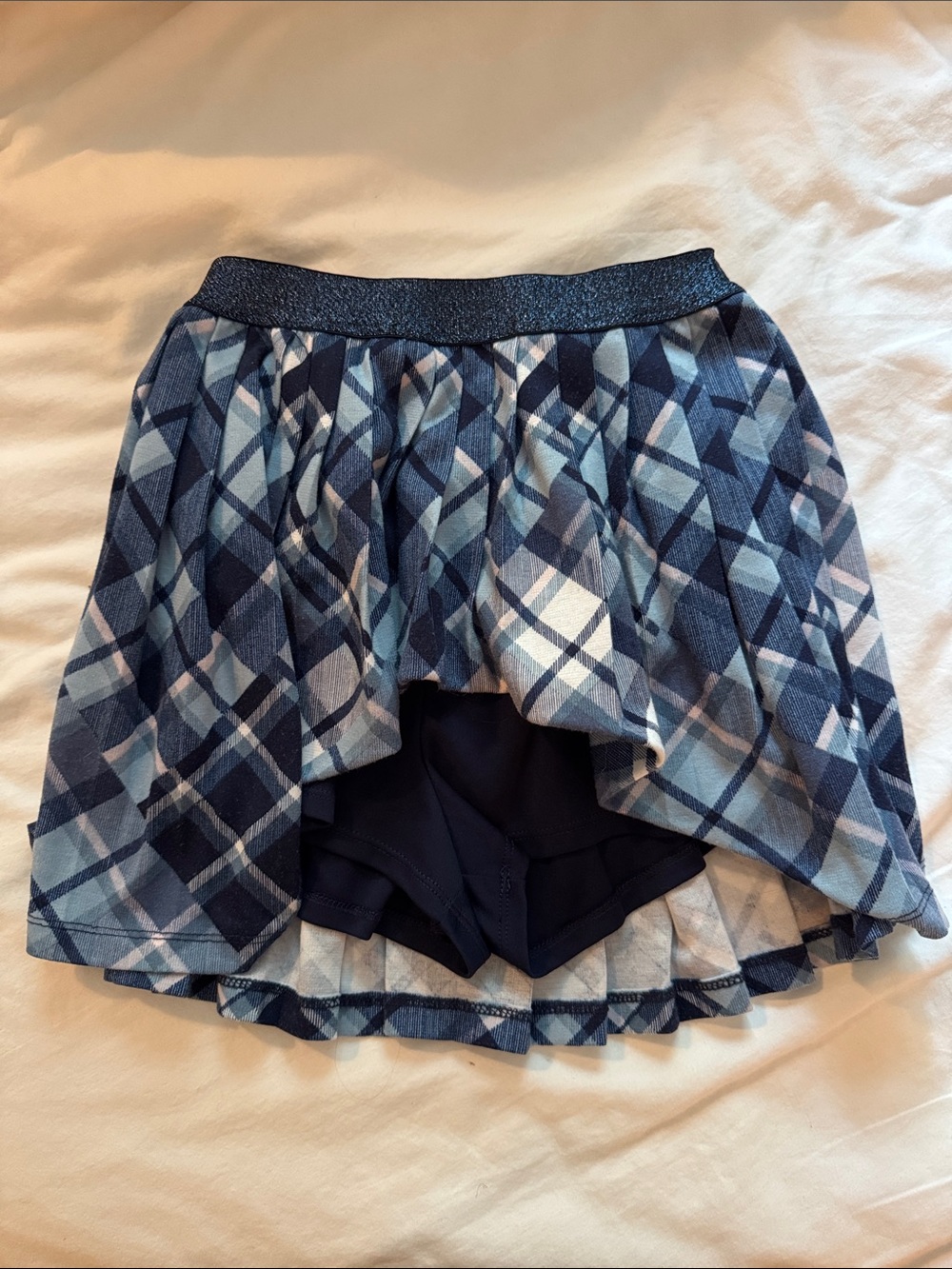 Navy Plaid Circle high low Skirt with Built-In Shorts size s